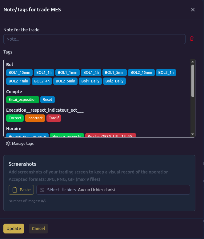 Tags par trade