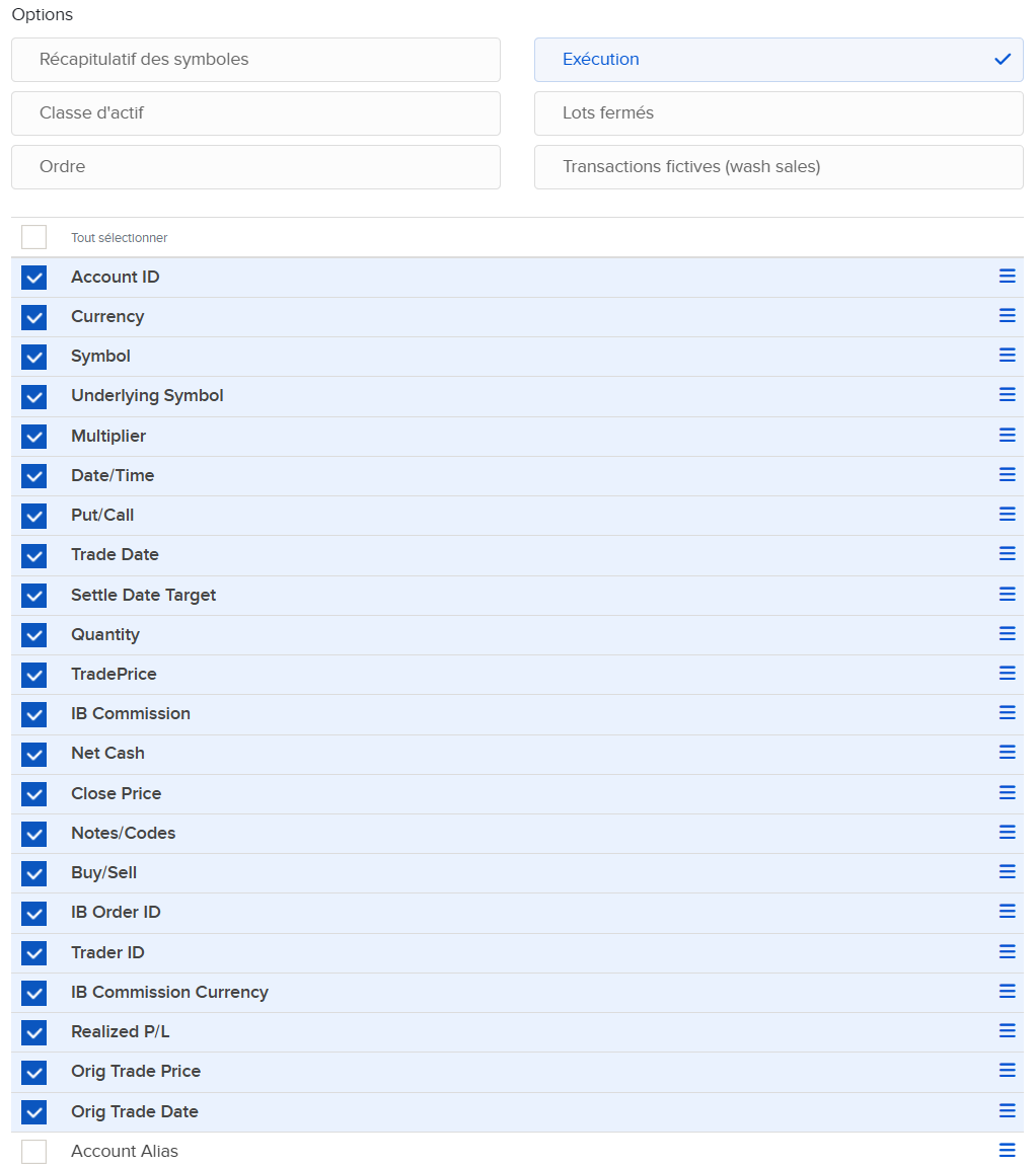 Configuration Flex Query IBKR